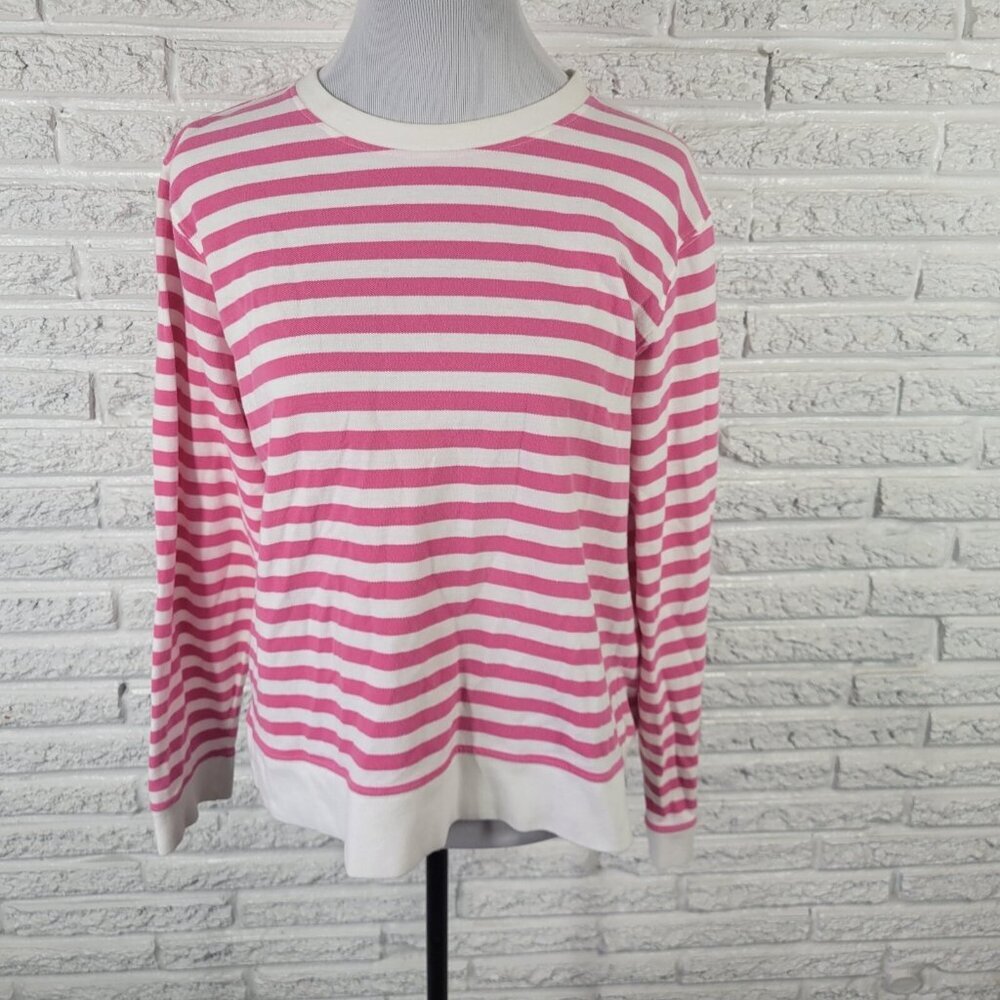 Liz & Co Womens Top Extra Large Long Sleeve Pink Stripe Knit Cotton STR30XE